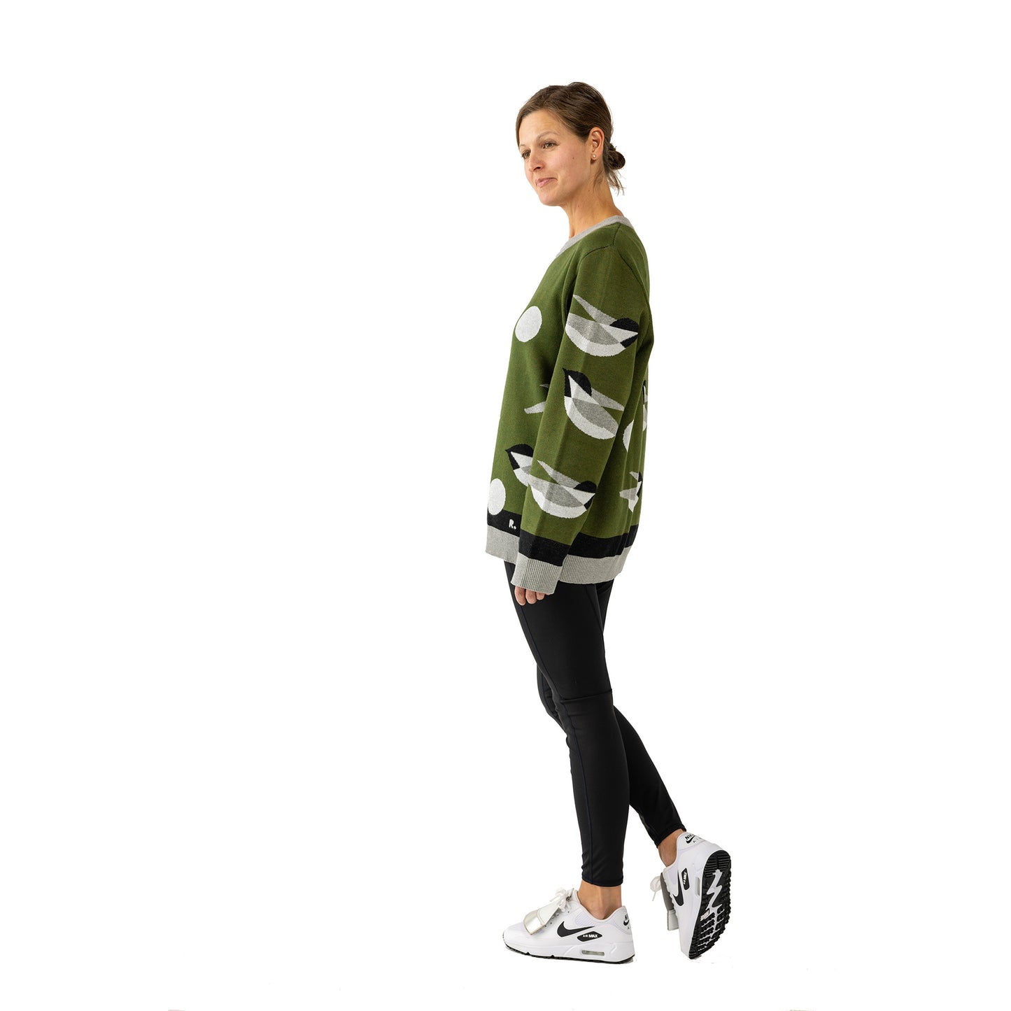 Golf sweater with olive green and gray colors birdie print design oversized sweater women