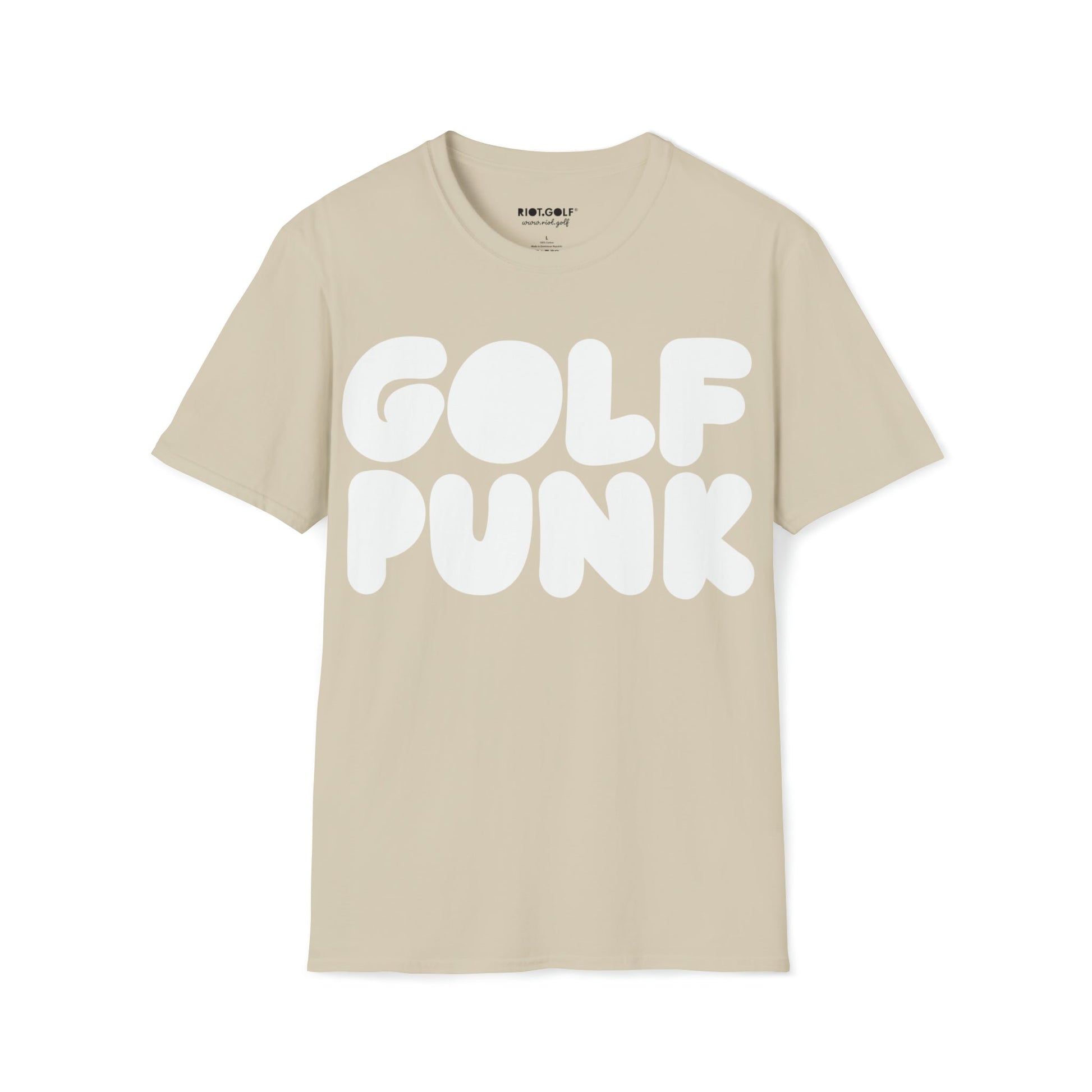 Golf T shirt in sand beige with white golf punk graphics